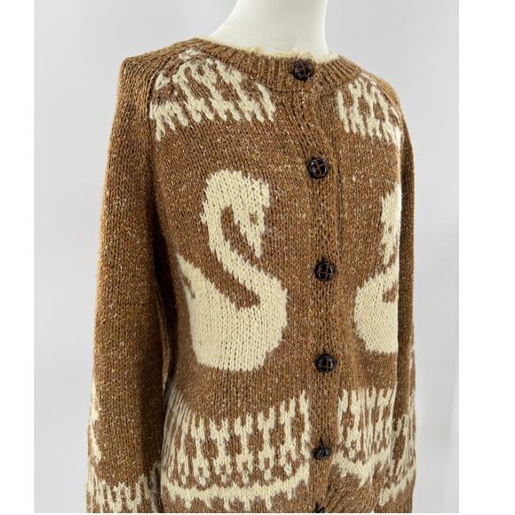Kimchi Blue Swan Cardigan Brown Fair Isle Sweater Knit Rare Large - Picture 2 of 9